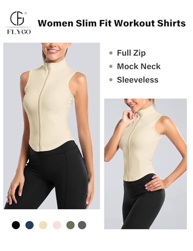 Image of Flygo Women's Full Zip Sleeveless Workout Yoga Active Jacket Vest Golf Shirts