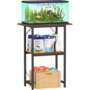 Snughome 10-20 Gallon Fish Tank Stand, Aquarium Stand 2-Tier Storage Shelves, Heavy Duty Terrarium Stand for Home Office Fish Tank Shelf, 24″ L x 11.8″ W x 30.7″ H, Rustic Brown