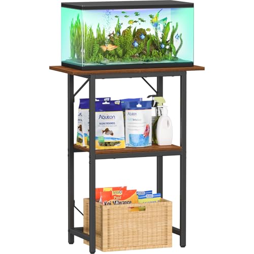 Snughome 10-20 Gallon Fish Tank Stand, Aquarium Stand 2-Tier Storage Shelves, Heavy Duty Terrarium Stand for Home Office Fish Tank Shelf, 24″ L x 11.81″ W x 30.71″ H, Rustic Brown
