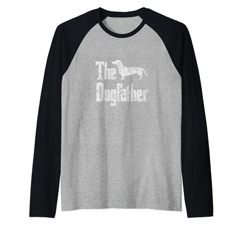 The Dogfather - funny dog gift, funny Dachshund Raglan Baseball Tee, Black