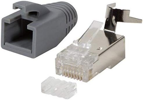 odedo Grey Crimp Connectors Pack of 10 CAT 7, CAT 7A, CAT 6A Installation Cable up to 8 mm 10 Gbit Ethernet for Flexible or Rigid Conductors 1.2 mm to 1.45 mm Modular plug Shielded