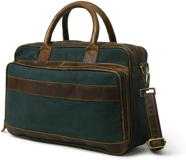 Air Boss Canvas Unisex Laptop Briefcase (16 Inch) - Green | Leather Touch Border | Adjustable Shoulder Strap With Padded Laptop Section | Perfect For Travel, Office, Business Use Laptop Bag