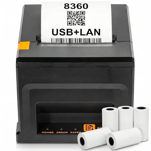Fuhuihe Imprimante POS professionnelle 80 mm USB + Ethernet | 300 mm/s Découpeur de voiture | Impression réseau | Pour systèmes de caisse dans la...
