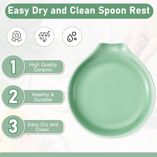 Image of Irenare 8 Pcs Ceramic Spoon Rest for Stove Top, 3.74 Inch Porcelain Spoon Holder, Coffee Utensil Rest Heat Resistant Dishwasher Safe for Home Kitchen Accessories Gift(Green)