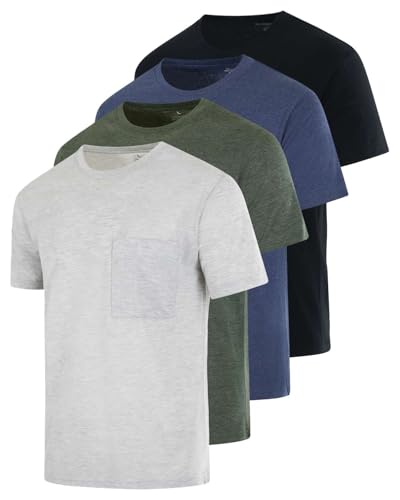 Real Essentials 4 Pack: Men's Cotton Performance Short Sleeve Crew Neck Pocket T-Shirt Athletic Top (Available in Big & Tall)-Set 2,S