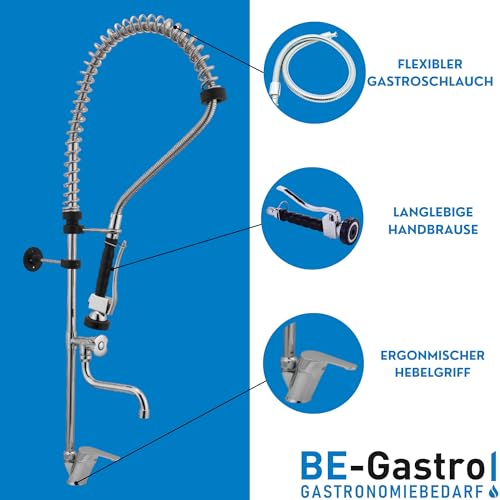 BE-GASTRO® I Profi Gastro Geschirrbrause Einloch 'Premium' Hebelgriff inkl. Wasserhahn, Mischbatterie & ergonomischem Hebelgriff I Gastrobrause mit Zubehör, Gastronomie Armatur
