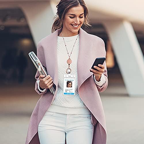 Molain 9Pcs/Set Retractable Badge Reel Lanyard with ID Holder, Stainless Steel Necklace Lanyard with Transparent Card Holder and Keychain, Badge Holders for Women Teachers Nurse Students