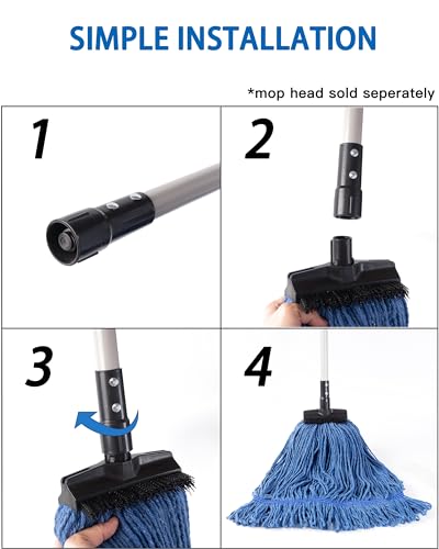 Image of Matthew Cleaning 6 Sets of Commercial Screw On Mop Handle for Floor Cleaning,Heavy Duty Mop Head Replacement Holder 60inch Powder Coated Metal w /Threaded Plastic tip- Gray