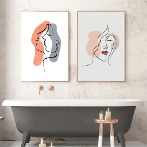 Tableau couple abstrait 40x55 cm | Ligne minimaliste pour salon chic