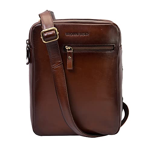 Image of BROWN BEAR 12 inch Geniune Italian Leather Sling Crossbody Messenger Bag for Men & Suitable for Mobile, iPad, Notepad and Other Small Accessories