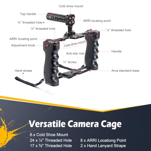 Image of Zeadio Camera Video Rig Cage, Aluminum Filmmaking Movie Making Kit with Top Handle & Arca Type Base, Compatible with All DSLR Camera and Camcorder