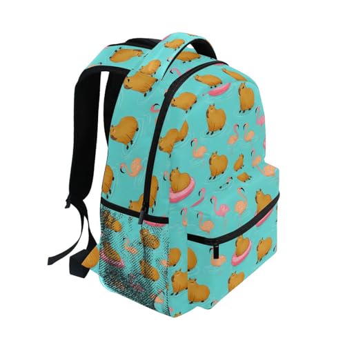 Capybara Flamingo Blue Backpack for School Boys Girls Adults Kids Bookbag Laptop Bag 18L2
