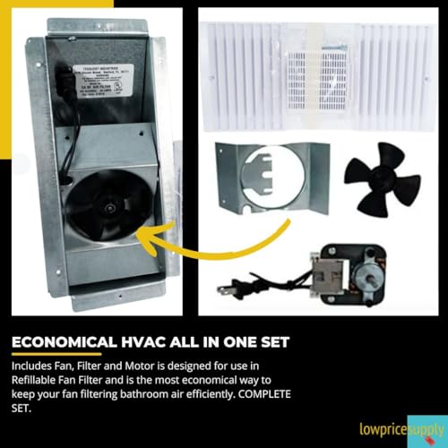 Ductless Exhaust Fan Grille Louver, Motor, Unscented Filter Cartridge and Metal Housing, Bathroom Ventilation Wall-Ceiling Ductless Fan Set for Apartments, Condominiums, Hotels -COMPLETE UNIT (WHITE)