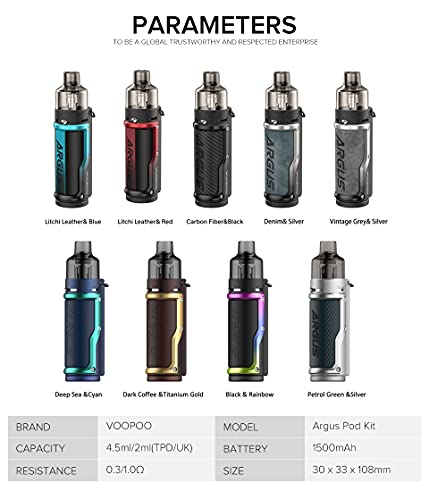 VooPoo Argus Pro E-Zigaretten Set - 3000mAh Akku - 4,5 ml Tankvolumen - Subohm-Dampfen möglich (silber) – Bild 7