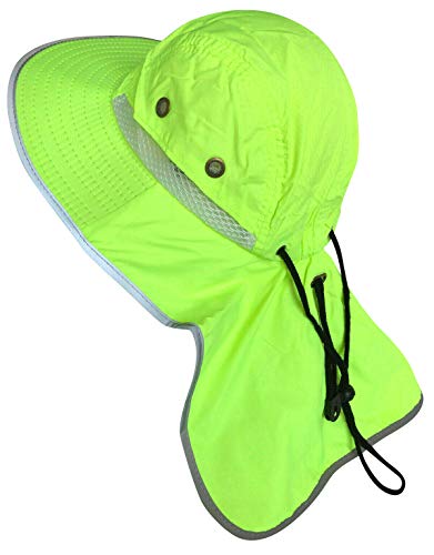 Image of Men High Visibility Sun Hat with Neck Flap Wide Brim Boonie Hat Bucket Cap Packable Adjustable
