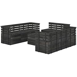 vidaXL Sofá Central de Palets de Jardín Mobiliario Terraza Exterior Hogar Cocina Silla Mesa Asiento Suave con Respaldo Gris Oscuro Madera de Pino