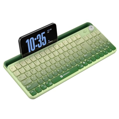 Image of Portronics Bubble 4.0 Wireless Keyboard with Bluetooth + 2.4 GHz USB Receiver, Rechargeable Battery, Volume Control Knob, Multimedia Hotkeys with Numpad, for Laptop, PC, Smartphone, Tablet(Green)