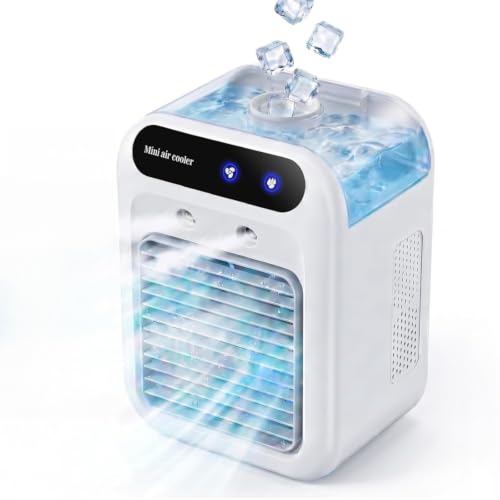 Aire acondicionado portátil 4 en 1, mini aire acondicionado USB silencioso con depósito de 500 ml, refrigerador de aire de doble velocidad y nebulización, para oficina, dormitorio, camping