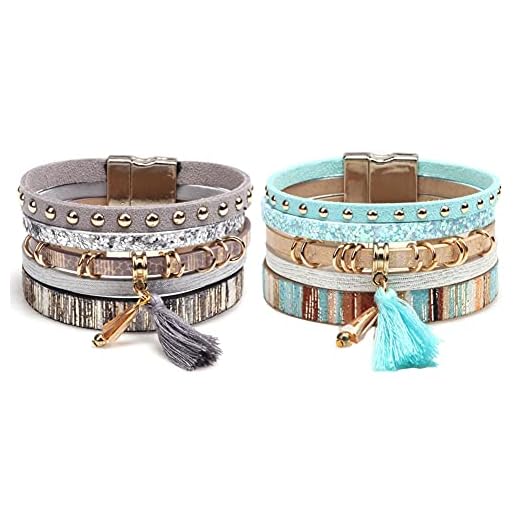 Dam Läder Armband Bangle, Retro Armband Armband Manschett Läder Knapp Armband, Läder Charm Snap Armband Friend Present (2 stycke),Type c,19 * 3.5cm