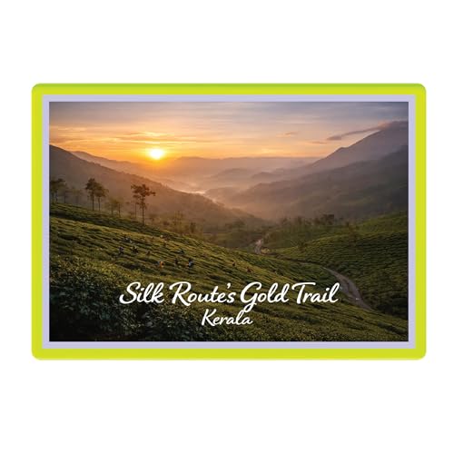 Image of Decorative Fridge Magnet with Glowing Border | Pack of 1 (Silk Route's Gold Trail, Kerala, 4x3 inch - Fluorescent Border)