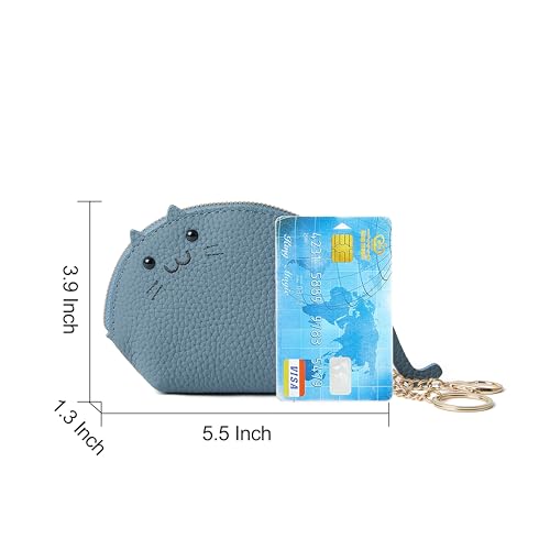Image of Doris&Jacky Small Leather Coin Purse for Women, Mini Cat Coin Pouch And Animal Zipper Card Holder Wallet With Keychain (4-Light Blue)