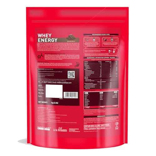 Image of MuscleBlaze Whey Energy (Chocolate, 1kg / 2.2lbs) | 24g Protein, 100% Whey Protein Blend, Added Digestive Enzymes