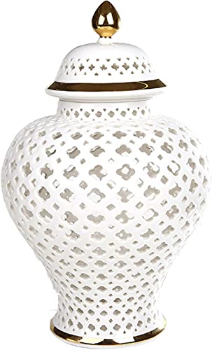 Ceramic Jars,Tea Jar,Chinese Style Storage Jars,Ceramic Jar Ginger Jars Decorative Vases Handmade Vintage Hollow Ceramic With Lid Lattice For Home Decor Ginger Jar Temple Jar Porcelain Artwork,16In #TOP19