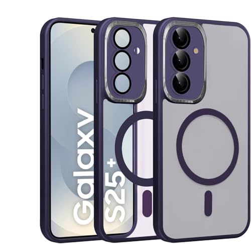 Image of VONZEE Magnetic for Samsung S25 Plus 5g Case, Upgraded Full Camera Protection, Compatible with Magsafe, Drop Protection, Clear Transparent Back Bumper for Samsung S25 Plus 5G (Deep Purple)