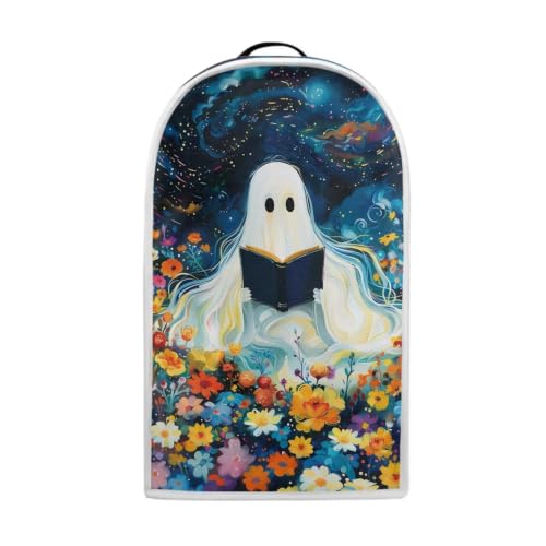 Image of Floral Ghost Book Blender Dust Cover, Anti Fingerprint Polyester Stand Mixer or Coffee Maker Appliance Protector, Machine Washable Halloween Blender Cover for Kitchen Appliance