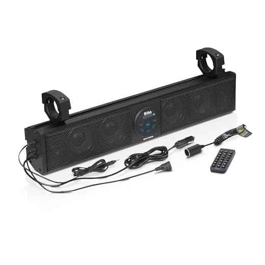 BOSS Audio Systems BRT26A UTV Sound Bar - 26 Inch Wide, IPX5 Rated Weatherproof, Bluetooth, Amplified, 4 Inch Speakers, Horn Loaded Tweeters, Easy Installation for Dune Buggies, Jeeps, Rock Crawlers