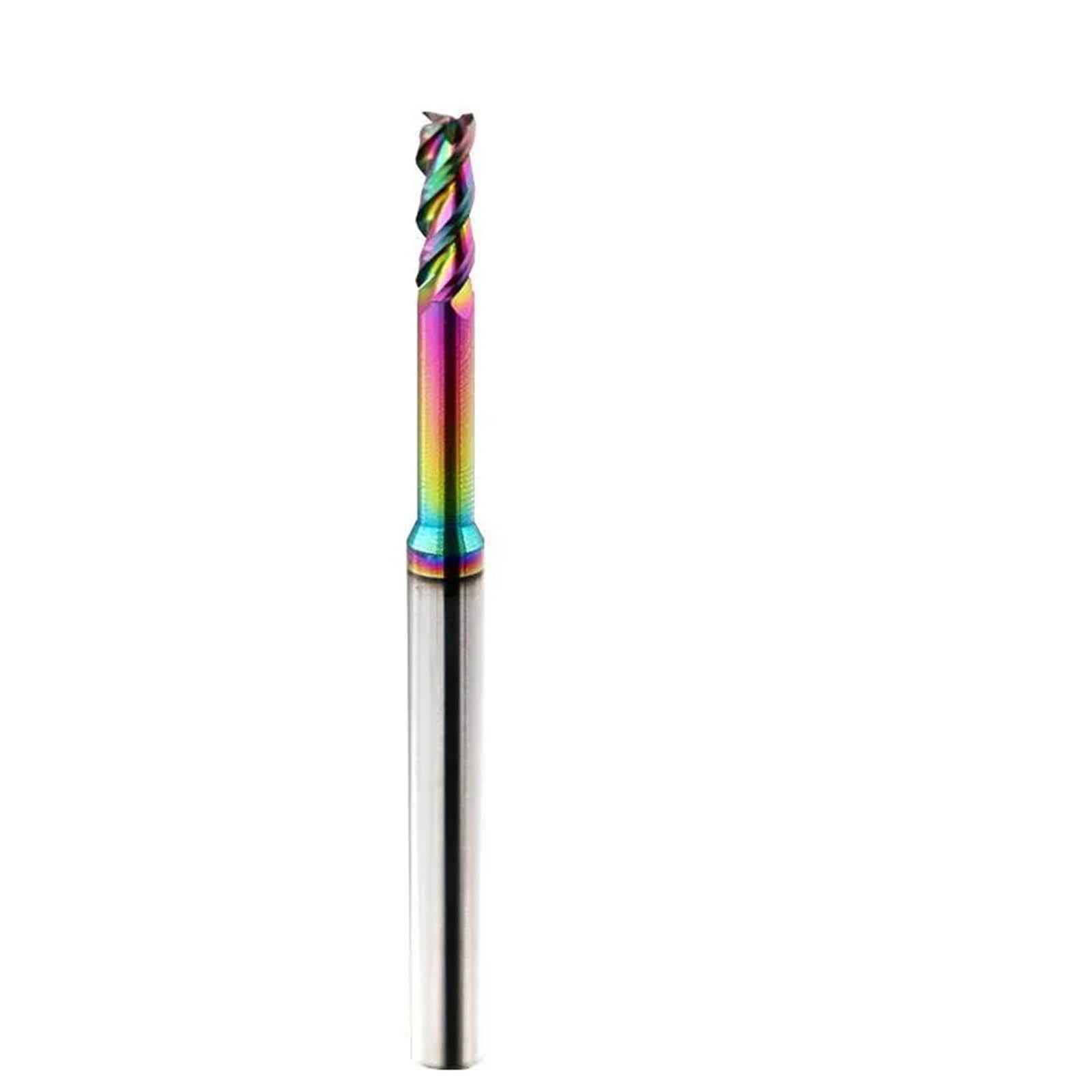 Carbide End Mill HRC60 3Flute Tungsten Milling Cutter CNC Router Long Flute Endmills 1mm 1.5mm 3mm Seven Colors for DLC Aluminum(D1.5-L20.0-H04)
