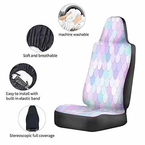 Pehede Vehicle Seat Cover Cute Mermaid Princess Scales Pattern Multicolor Backdrop With Rainbow Scales Stylish Front Seat Covers Protectors For Cars Suv Truck Van 2Pcs #TOP3