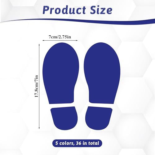 18 Blatt Farbe Bodenaufkleber mit Schuhabdrücke Muster 8 x 18 cm Vinyl Selbstklebend Bodenmarkierungen Abdruck Wasserdicht Boden Aufkleber für Büroetage Wandtreppen Weisen den Weg