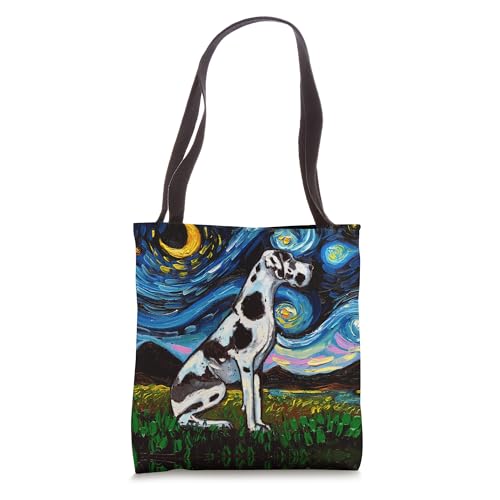 Harlequin Great Dane Starry Night Art Bolsa Tote para perros miniatura 1