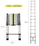 Panana Telescopic Ladder, 3.8m/ 12.5ft Stainless Steel Extension Ladder, Collapsible Portable Loft Ladder with Non-Slip Feet, Adjustable Height Step Ladder for Home Outdoor Use - Image 3
