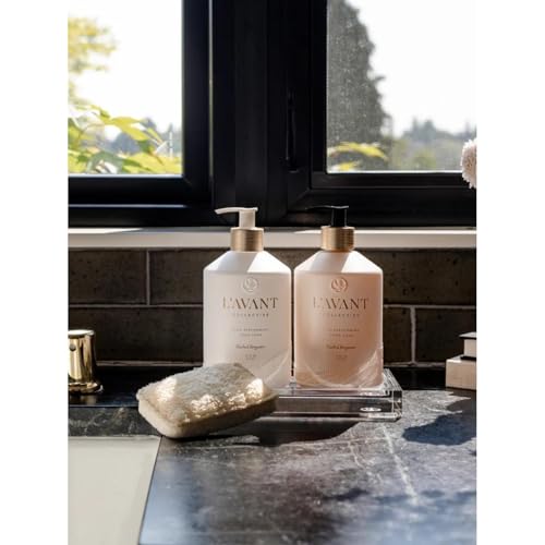 Image of L'AVANT Collective Luxury Home Essentials High Performing Dish Soap, Hand Soap, Multipurpose Cleaner Spray, Scrub Brush, Lucite Tray Luxurious Ingredients Reusable Bottles (Blushed Bergamot)