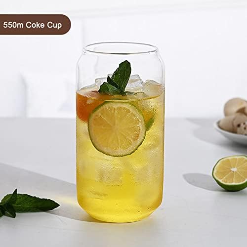 URMAGIC 2 Set Drinking Glasses with Bamboo Lids and Glass Straw, 550ml Reusable Boba Cup,Bubble Tea Cup,Can Shaped Glass Cups,Beer Can Glasses Set,Wide Mouth Mason Jar Water Glasses with Straw