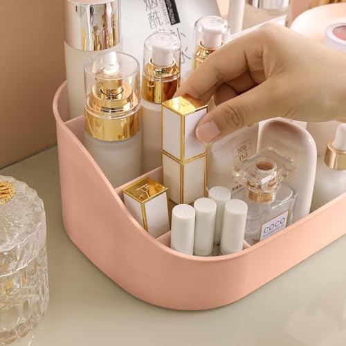 Image of ZUKU MakeUp Organizer Stand Desk Storage Dressing Table Organiser Cosmetic Organizer Box Skin Care Table Bathroom Organiser Makeup Storage Box Makeup Vanity with Transparent Drawer(Pink)