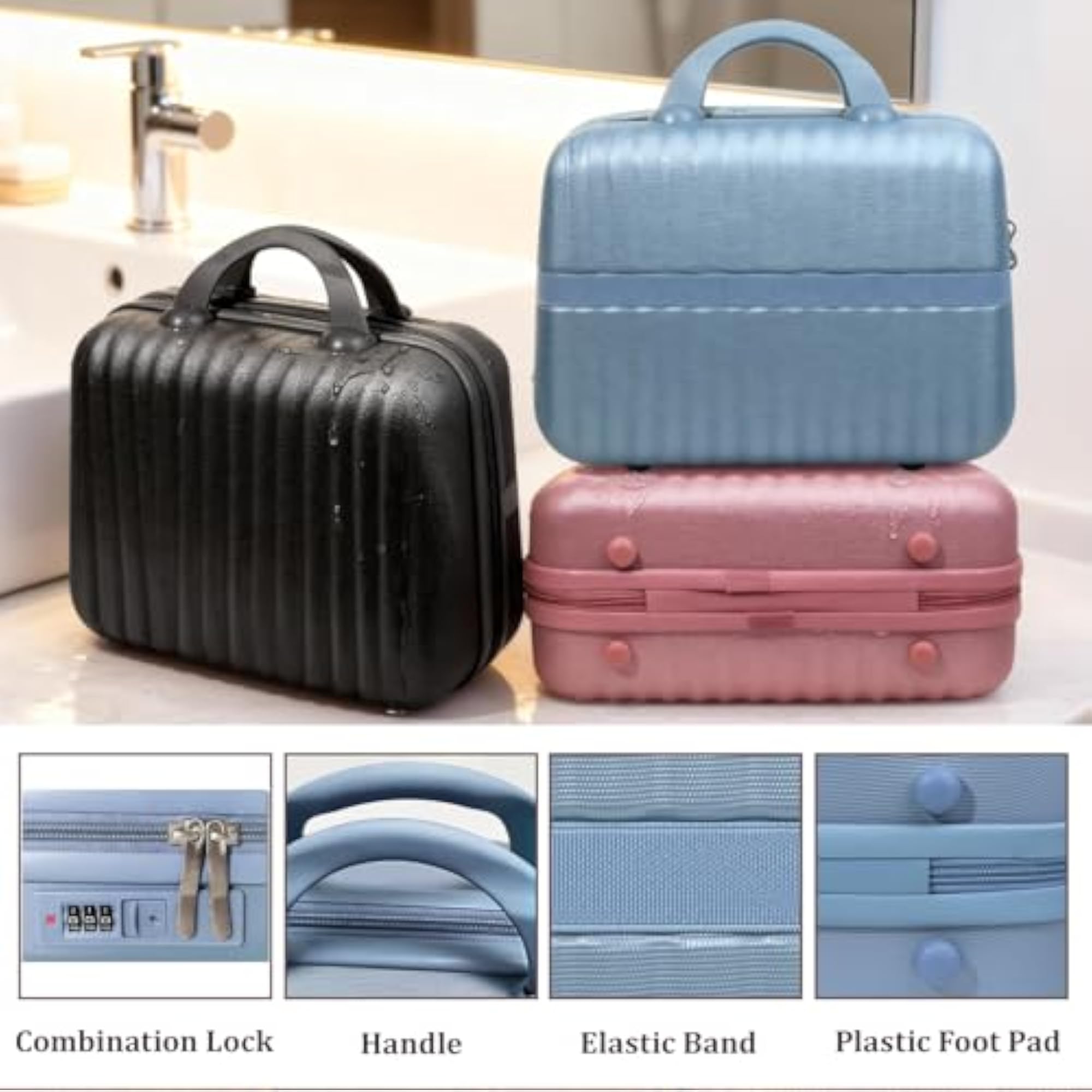 14 Inch Makeup Train Case with Lock, Hard Shell Cosmetic Travel Case