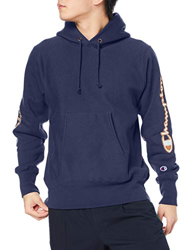 [チャンピオン] パーカー トレーナー 裏起毛 長袖 11.5oz スクリプトロゴサテンアップリケ リバースウィーブ(R) フーデッドスウェットシャツ C3-S107 メンズ ダークネイビー XL