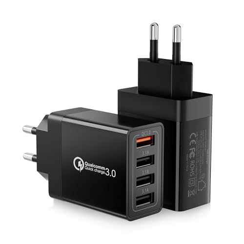 Lot de 2 Chargeur USB, 33W Prise USB Multiple 4 Ports Prise Chargeur Rapide Multiprise Adaptateur Secteur pour iPhone 14 13 12 11 Pro Max X XS XR 8 7, iPad, Samsung Galaxy A55 A54 A20 A15 S10 S9