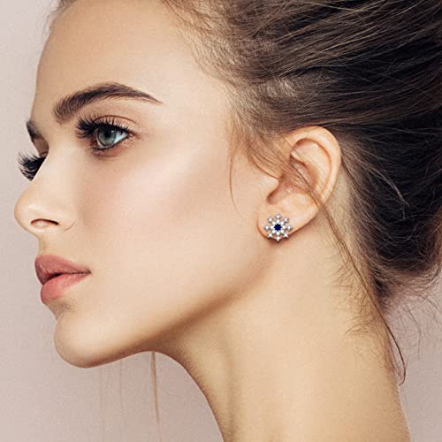 Jiayiqi Clear Cubic Zirconia Snowflake Earring Sterling Silver Christmas Stud Earrings For Women Winter Snowflake Sapphire Studs Christmas Gift #TOP4
