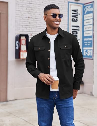 COOFANDY Mens Shirt Jacket Casual Button Up Shirts Long Sleeve Lightweight Shacket with Flap Pockets2