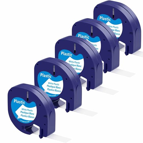 TapeTek Cinta de etiquetas Letratag compatible 12 mm x 4 m, negro sobre blanco, para Dymo LT-100H LT-100T 200B XR XM