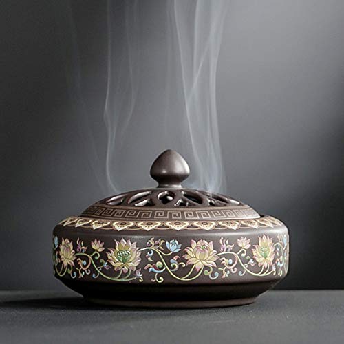 IBLUELOVER Brûleur d'Encens en Céramique Encens Encensoir Vintage Brûle-Encens Belle émail Brûle Fumée à Arôme Support Poêle Bouddha Autel Artisanat...