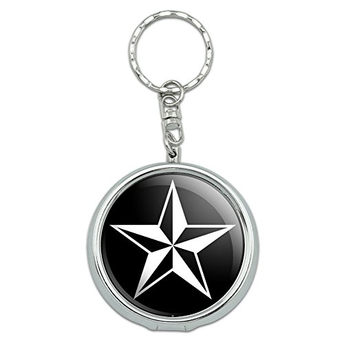 Graphics and More Portable Travel Size Pocket Purse Ashtray Keychain with Cigarette Holder Symbols - Nautical Star - Black