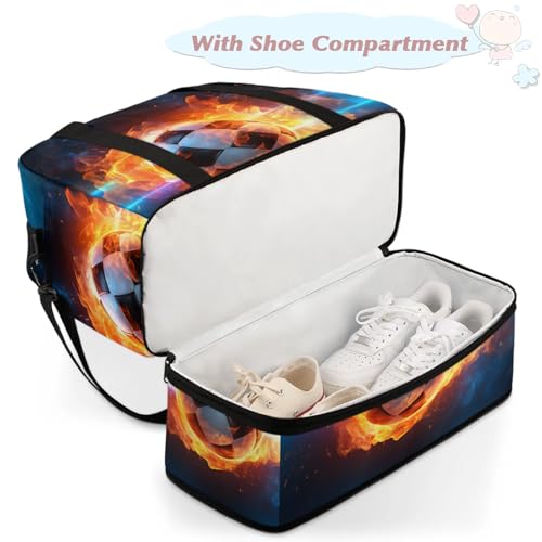 Large Weekender Overnight Bags Sports Football Fire Travel Duffel Bag for Women Men Gym Bag With Shoe Compartment Foldie Travel Tote Bag Carry On Personal Item Bag for Travel Gym Sports4