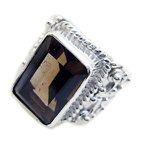 Bague quartz fumé femme argent sterling taille émeraude | Bijou pierre précieuse 48-68