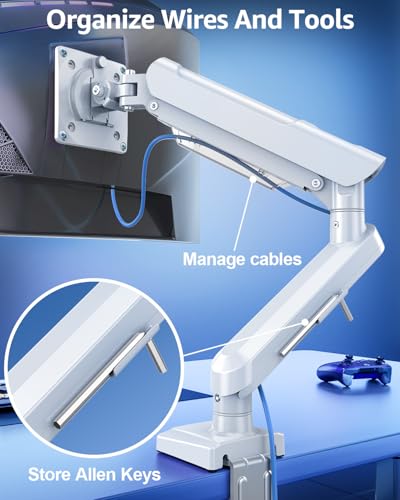 Image of Single Monitor Mount for 13-32 inch Screen, Gas Spring Arm, Gaming & Home Office Use, VESA 75x75mm & 100x100mm, Freelift Pro White