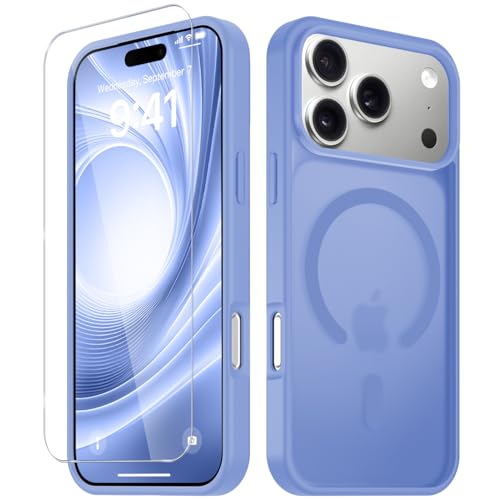Image of YENAPOON for iPhone 17 Pro Max Case, Matte Magnetic Phone Cover [with 1 Screen Protector] [Support for MagSafe] [Shockproof Military Grade Protection] Translucent Frosted Back, Purple